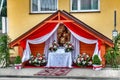 Wayside altar prepared for catholic celebration Royalty Free Stock Photo